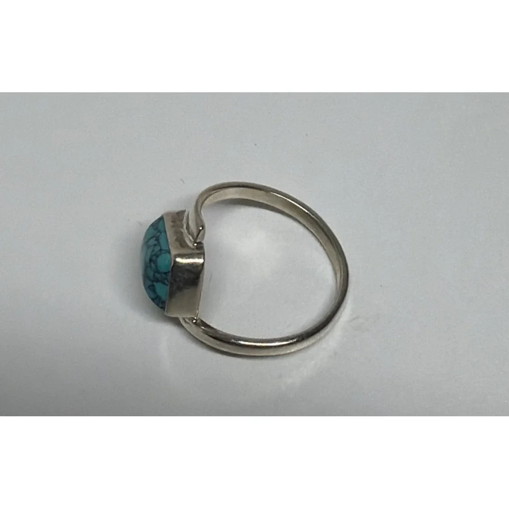 Minimalist Square Cut Turquois Ring 925 Sterling Silver Dainty size 3 1/2--#258